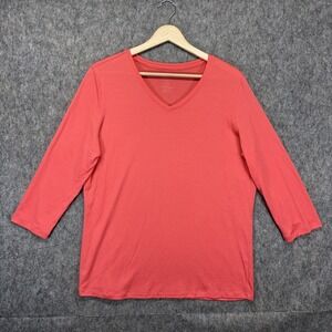 Woolx Elena 3/4 Sleeve V Neck Shirt Womens Large Merino Blend Wool Hibiscus Pink